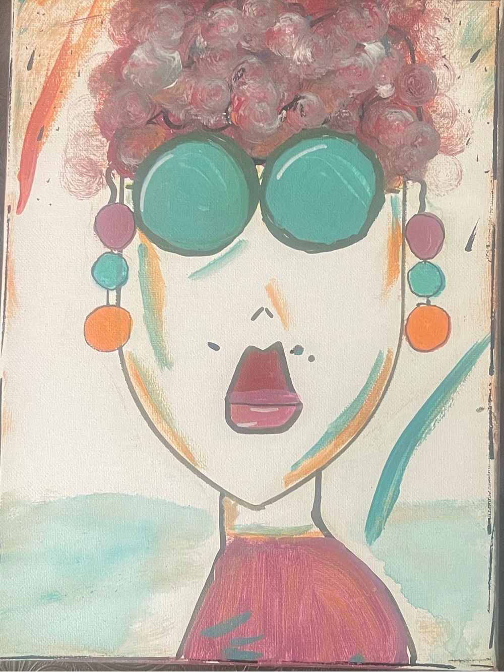 Abstract Portrait Wall Art in Maroon and Yellow. My original work. Only one.